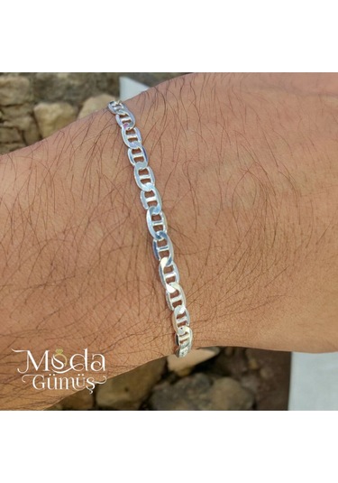 Modagümüşevi Özel Kutulu 925 Ayar Gümüş 4mm Erkek Forse Barlı Zincir Bileklik