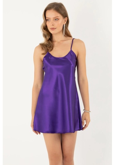 Faryanight Saten İp Askılı Şık Mini Gecelik Mor