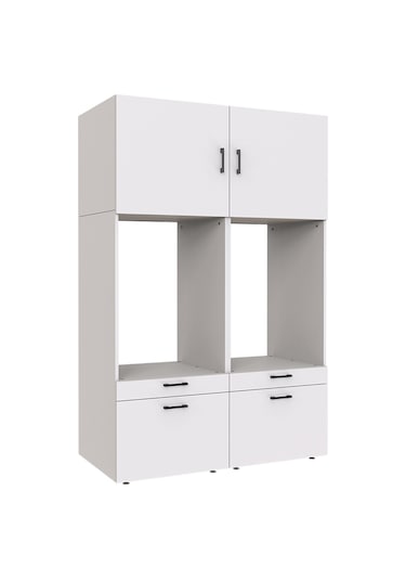 ROOMART ÇAMAŞIR-KURUTMA MAKİNESİ DOLABI + ÜST DOLABI 2'Lİ MAT BEY Mat Beyaz