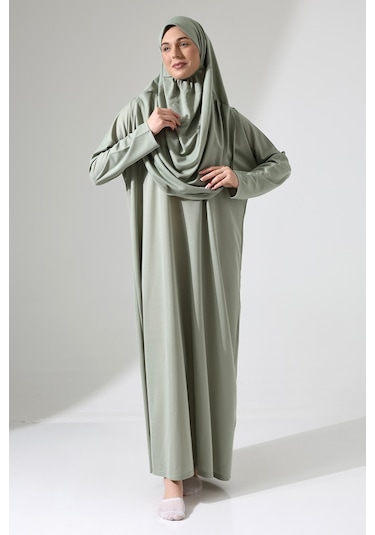 Başörtülü Tek Parça Namaz Elbisesi - Mint Yeşili - 5015 Mint Yeşili