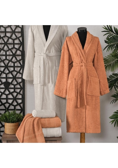 Schafer Home Arya Banyo Seti 6 Parça Ekru/kiremit Bornoz Seti Ekru