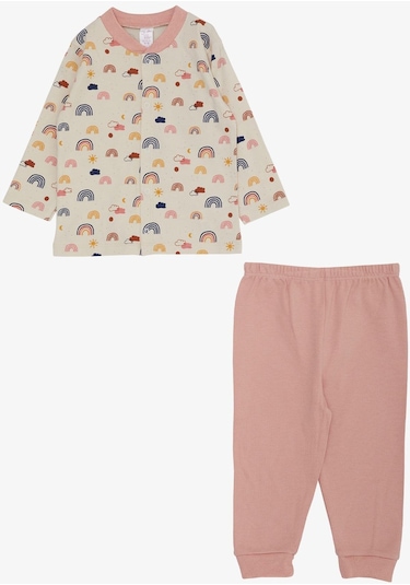 Breeze Kız Bebek Pijama Takımı Renkli Gökkuşağı Desenli Bej 4 Ay-1 Yaş, Bej-bej Bej