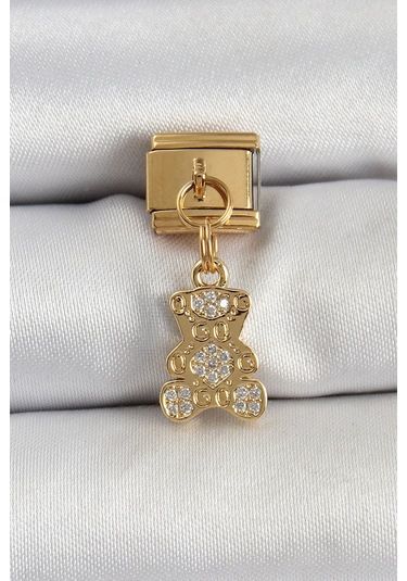 Zarif Kadın İçin Golden Çelik Sallantı Zirkonlu Ayıcık Bakla Bileklik Gri