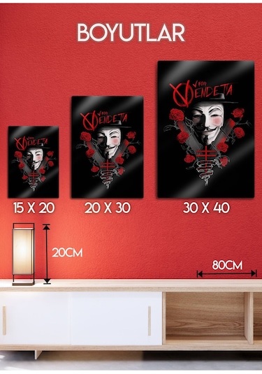 Metal Kaplama, V For Vendetta - Film Baskı Dekoratif Tablo