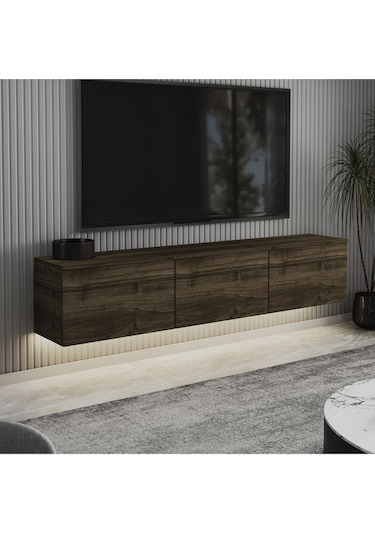 Neon Led Işıklı Duvara Monte,3 Kapaklı Tv Ünitesi,tv Sehpası Sandık Ceviz - İstanbul Ceviz İstanbul Ceviz
