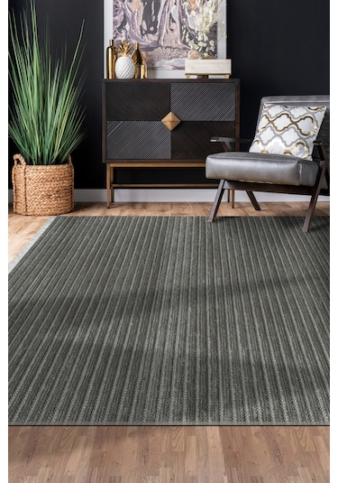 Lidya Antrasit Pamuk Dokuma Yumuşak Halı Kaymaz Tabanlı, Yıkanabilen Modern Tasarımlı Kilim Antrasit