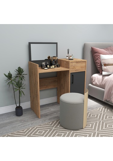 Arnetti Sedef Aynalı Makyaj Masası Atlantik Çam Antrasit