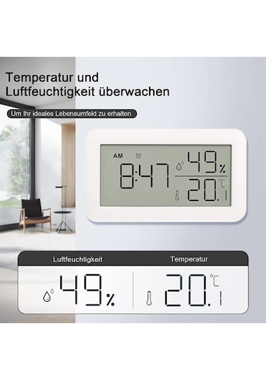 Goldenqian Termometre Higrometre Iç Mekan, Çalar Saatli, Lcd Dijital Sltyuk Siyah