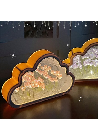 Yunboo Yetişkin Ve Çocuk Odaları İçin Bulut Şekilli Tülipan Yansımalı Gece Lambası - Pembe, Sarı, Mor Seçenekleriyle 4 Saat Süreyle Aydınlatma Pembe