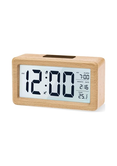 Youmex Ahşap Rakamlı Alarm Saat - Lcd Arka Işıklı Ekran, Sıcaklık Göstergesi, Uyandırıcı Fonksiyonu, Parlaklık Sensörü İle 3 Aaa Pil İle Çalışır Pil Dahil Değil