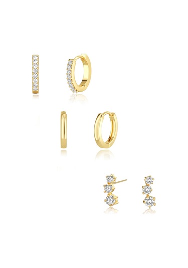 Kangvka Kadınlar İçin 14k Altın Kaplama Zirkon Taşlı 3 Çift Set: Dairesel Ve Taca Stilleriyle Çeşitli Renk Seçenekleri Gold