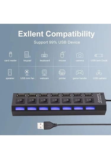 Conventions1 Anahtarı Uzatma Hub 7-port Usb2.0 Hub Bilgisayar