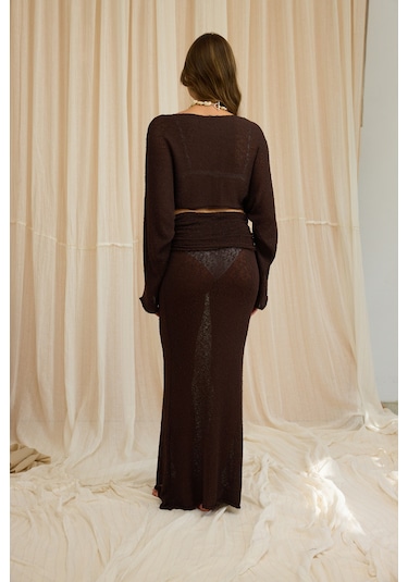 Mai Collection Naval Kahve Crop Etek Triko Takım