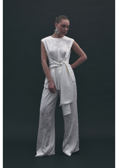 Sateen Camila Pantolon - Ekru-137188 Ekru