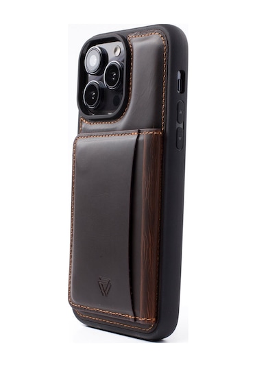 Back Wallet Apple Uyumlu iPhone 14 Kahverengi Koyu
