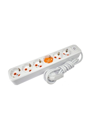 Asel Ara Kablo Topraklı Grup Priz 6'lı 5mt Anahtarlı ASL-200