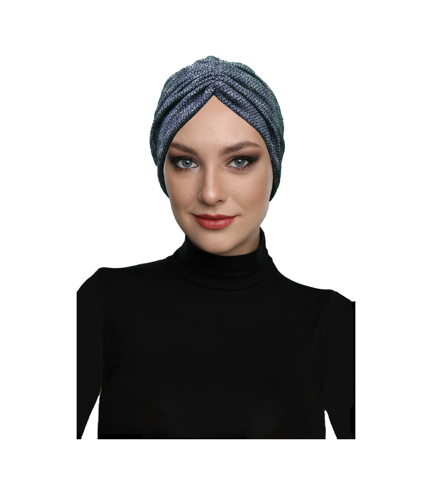 Kırçıllı Desenli Drapeli Lacivert Çift Taraflı Hazır Türban Tesettür Bone Lacivert