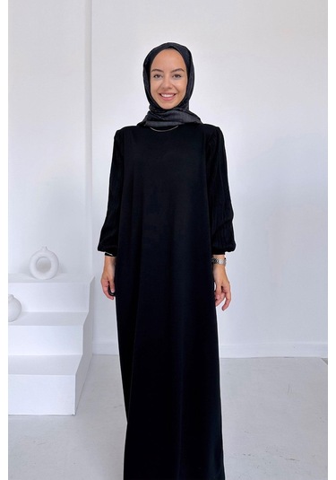 Balon Kol Merserize Elbise - Siyah