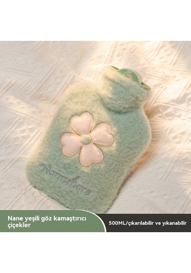 Peluş Su Dolu El Isıtıcı Çanta-açık Yeşil 500ml