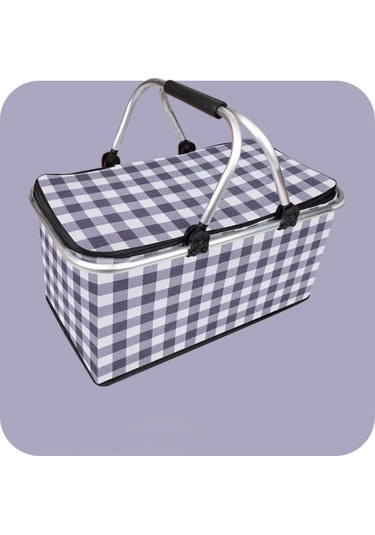 Yalıtımlı Sepet Taşınabilir Katlanabilir Isı Yalıtımı Ve Soğuk Depolama Piknik Sepeti Açık Hava Aile Gri Ekose Genel Stil Çok Renkli