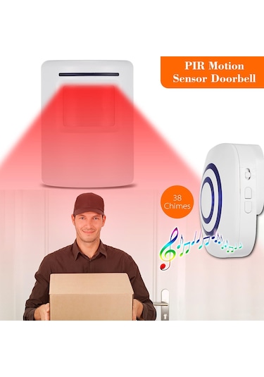 Kablosuz Pır Hareket Sensörü Kapı Zili 38 Çan Ses Düzeyi Ayarı Uzun İletim Aralığı