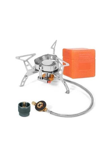 Pazly Taşınabilir Kamp Sobası Rüzgar Geçirmez Piezo Ateşlemeli 3500w Gaz Brülörü Piknik Yürüyüş Gümüş Gümüş