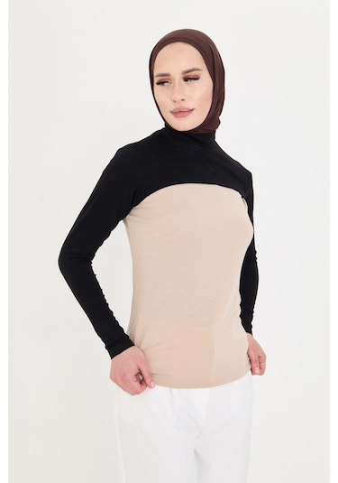 Siyah Tesettür Balıkçı Yakalı Boyunluklu Kolluk Viskon Düz 1025 01 Siyah