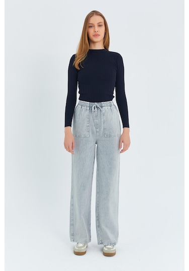 4572 Kadın Parça Boya Palazzo Pantolon Gri Gri