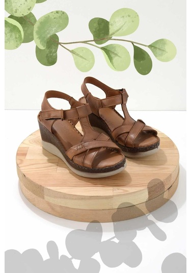 Taba Hakiki Deri Kadın Sandalet K05763091003 Taba