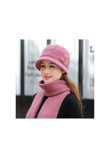 Arion Hs-01x Şık Şapka/bere Ve Atkı Takımı Pembe