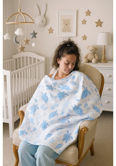 Caretta %100 Pamuk 2 Katlı Müslin Balenli Baskılı Emzirme Önlüğü - Ztcaretta