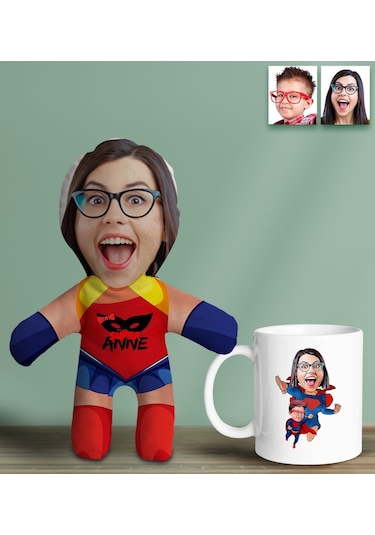 Bk Gift Kişiye Özel Fotoğraflı Süper Anne Bebek Yastık Ve Kupa Bardak Hediye Seti-5, Anneye Hediye, Anneler Günü Hediyeleri Kobitmeyencom30623 Bk Gift