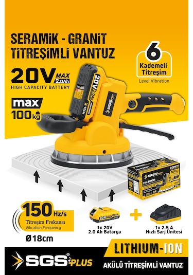 Sgs5415 20 Volt 2 Amper Akülü Titreşimli Vantuz Seramik Granit Mermer Kiremit Döşeme Makinesi