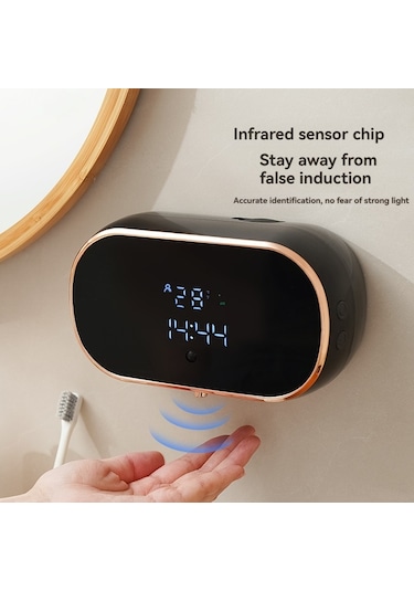 Moveevo Dokunsuz Akıllı Köpük Dağıtıcı - Sayısal Göstergeli, Şarjlı, Duvar Montlu, 3 Modlu El Yıkama Cihazı Siyah