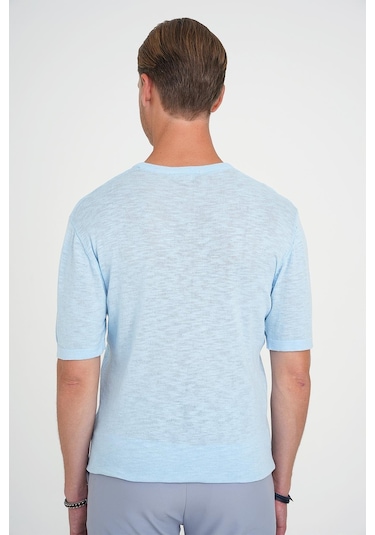 Comfort Fit Bisiklet Yaka Kısa Kol Spor Mavi Triko Tr 881 Mavi