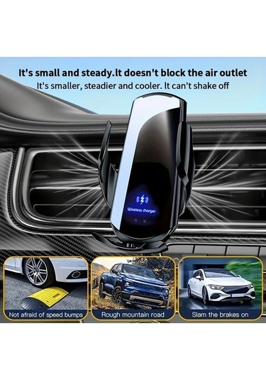 Fastbuy Dream011 Siyah 360 Derece Dönen Akıllı Sensörlü 15w Hızlı Kablosuz Şarj Araba Şarj Cihazı Universal Telefon Tutucu M