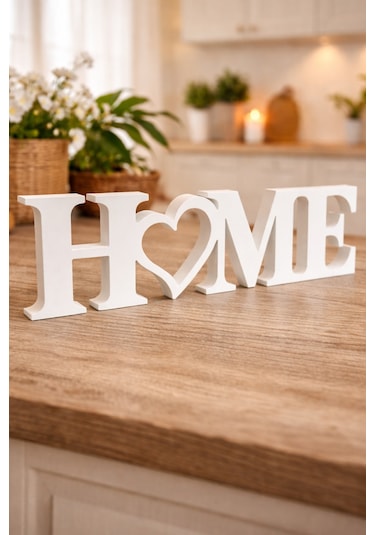 Modern Dekoratif Home Yazısı Kalp Figürlü Şık Ev Dekoru