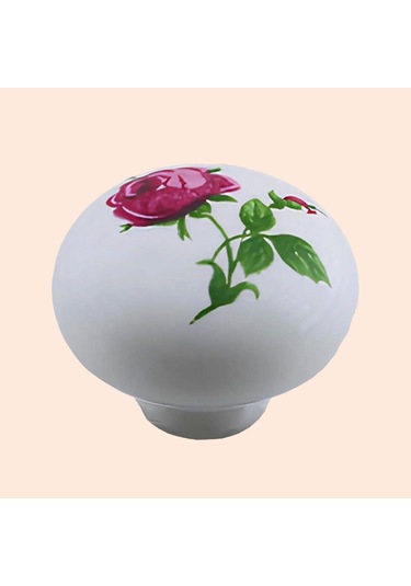 8 Adet Pembe Gül Desenli Beyaz Polimer Düğme Kulp Mantar Mobilya Mutfak Dolabı Çekmece Kulbu Kulpları