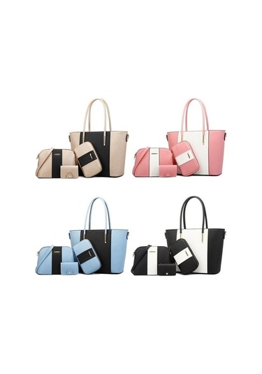 Didadodo 4'ü 1 Arada Moda Çapraz Çantalar Pu Büyük Kapasiteli Çanta Siyah Beyaz, Renkli Tasarım Beyaz - Siyah