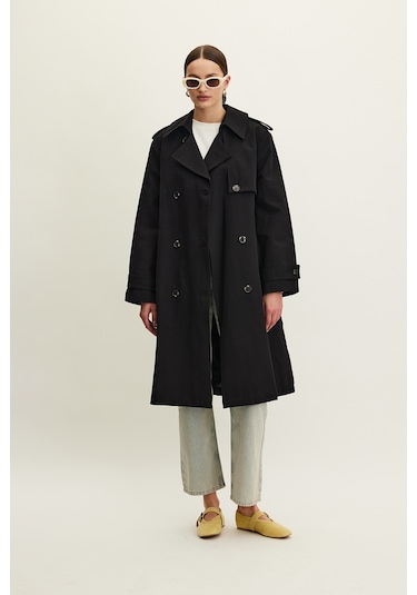 Anıka Kruvaze Kemerli Trençkot Siyah Siyah