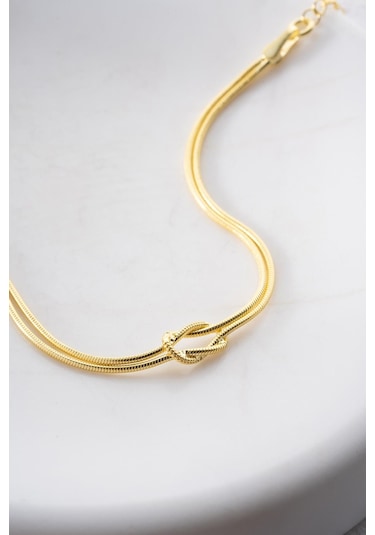Nereze 925 Ayar Gümüş Gold Kaplama Düğüm Model Bileklik
