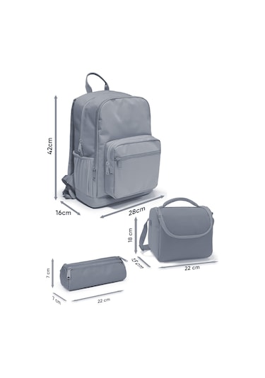 Coral High Renkli Çizgili 3 Lü Okul Çanta Seti Set0123674 Lacivert - Turuncu