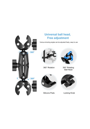 Springsun Puluz Pu849b Esnek Motosiklet Süper Kelepçesi Çift Yengeç Kelepçeleri 360 Dönebilen Spor Kamerası Gidona Sabit Montaj