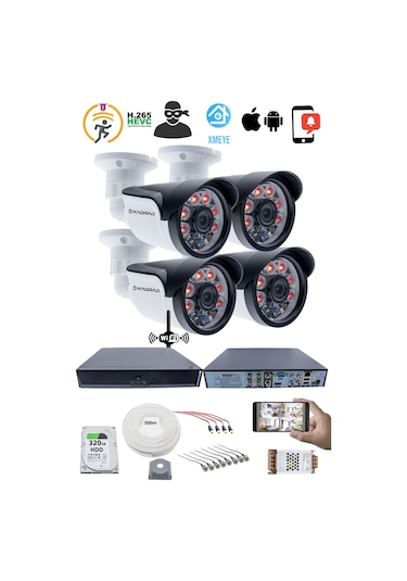 4 Kamera Seti - 5mp Full Hd Güvenlik Kamerası, 1080p, 6 Atom Led