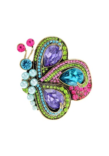 Yeşil Blucome Yeni Kelebek Broş Kadınlar Için Vintage Inci Renkli Rhinestone Sevimli Böcek Düğün Rahat Broş Pins Takı
