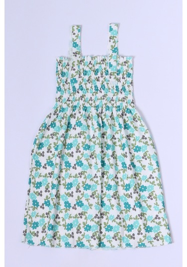 Kız Çocuk Askılı Elbise Çiçek Desenli B35 Hcm00119 Yeşil - Beyaz