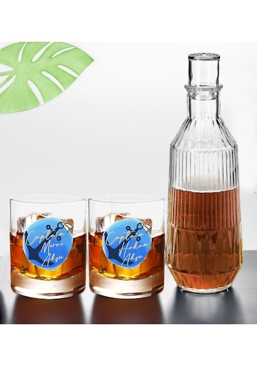 Bk Gift Kişiye Özel İsimli Dtf Kaptan Tasarımlı İkili Viski Kadehi Ve Karaf Seti-1, Arkadaşa Hediye, Sevgiliye Hediye Kobitmeyencom30428 Bk Gift
