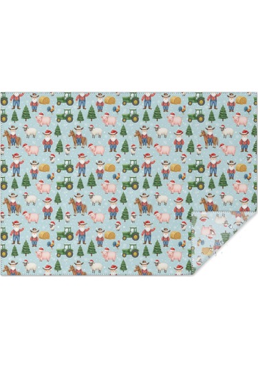Noel Desenli Dikdörtgen Masa Örtüsü 60x84 İnç, Su Geçirmez Ve Leke Tutmaz Noel Çiftlik Baba Noel