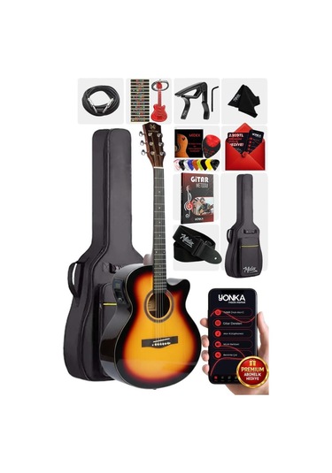 Maxword M501-sb-eq Profesyonel Sunburs Elektro Akustik Gitar Seti 4/4 Yetişkin Seri Üst Segment