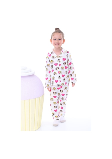 Zuzunga Sevimli Chip Dale Baskılı Düğmeli %100 Pamuk Kız Çocuk Pijama Takımı Ekru